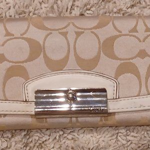 COACH Signature C White and Cream Soho Checkbook Large Envelope Wallet.
